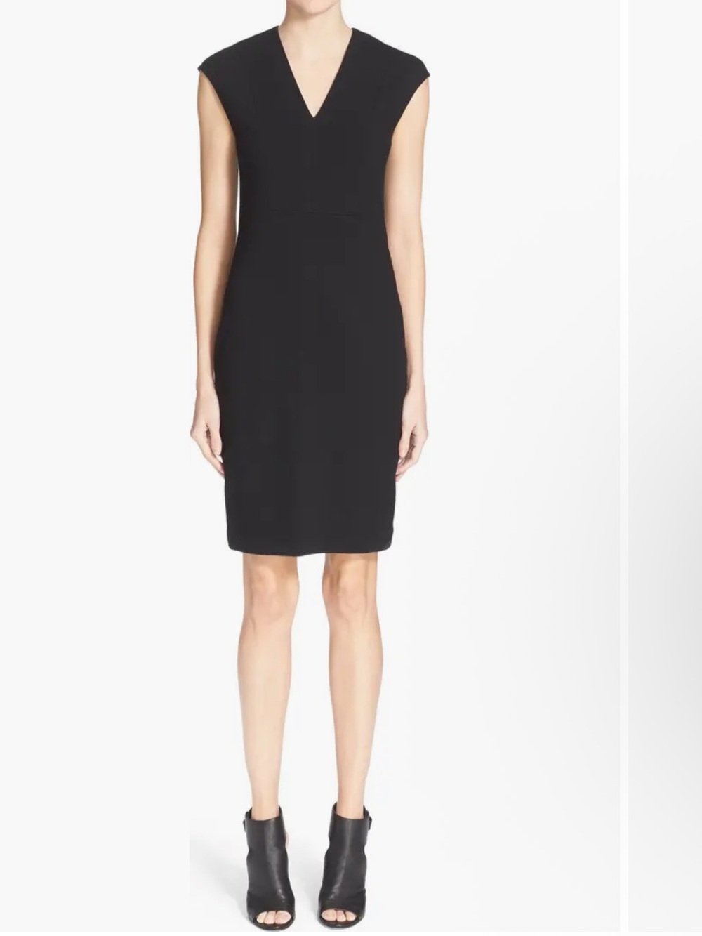 Vince Black Bib Detail V-Neck Sheath Dress Sz 2 Sleeveless Work Cap Sleeve Work